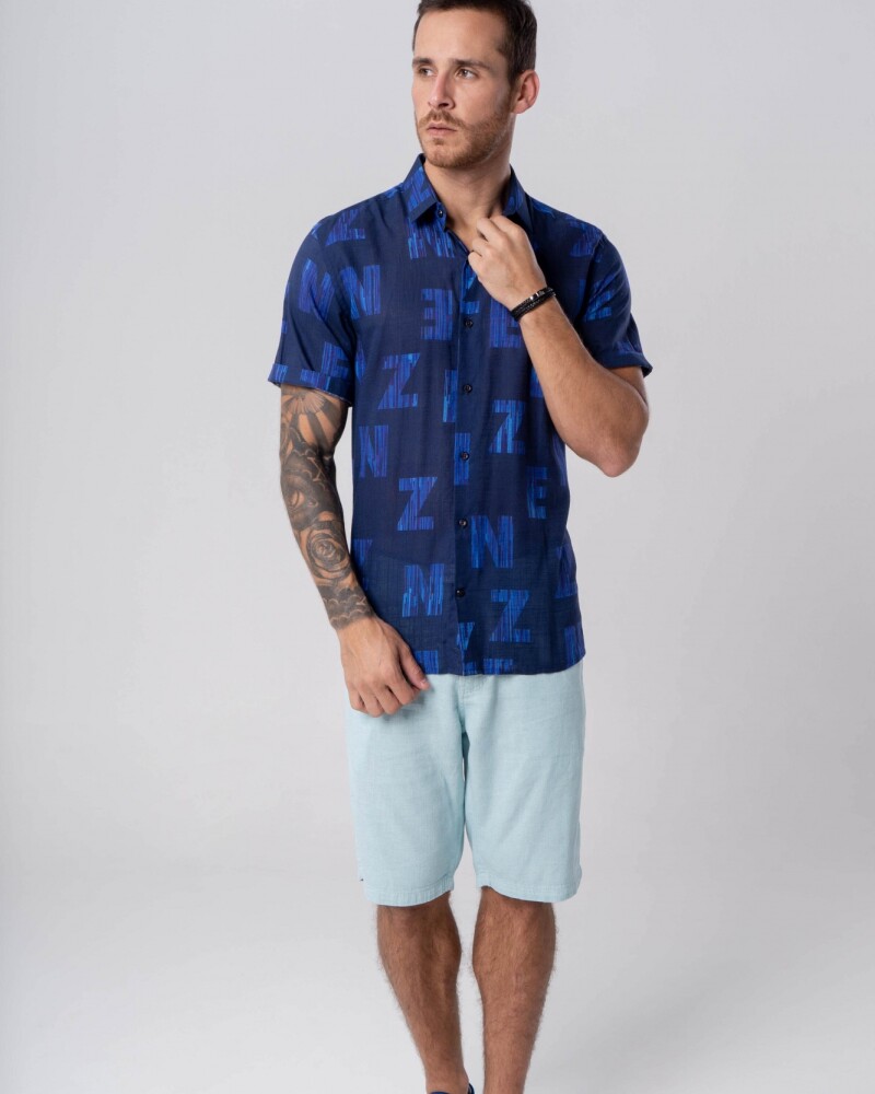 Camisa Manga Corta Azul U