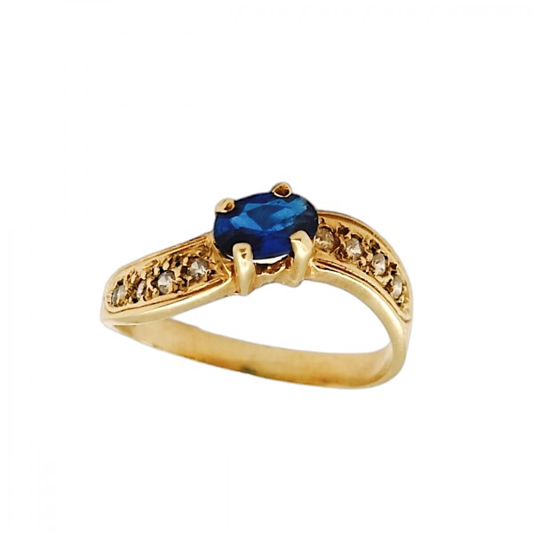 Anillo Halo-Oro Bajo-Piedra Zafiro y Zirconia-AN8123 conpiedra
