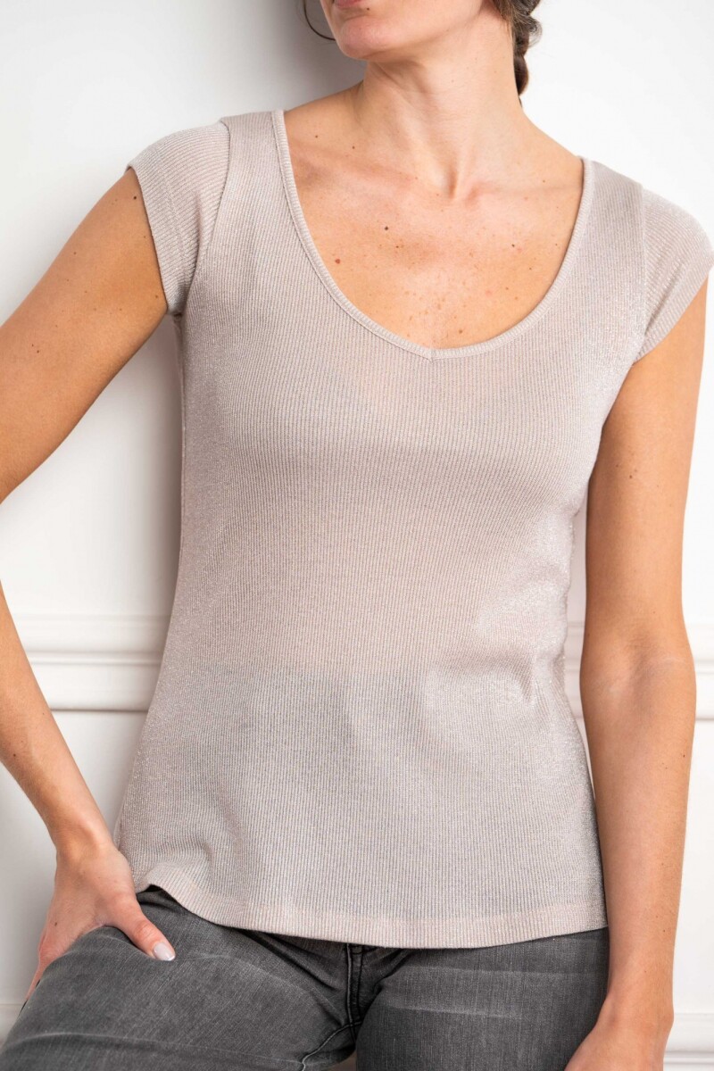 Remera Escote V Lurex Crudo