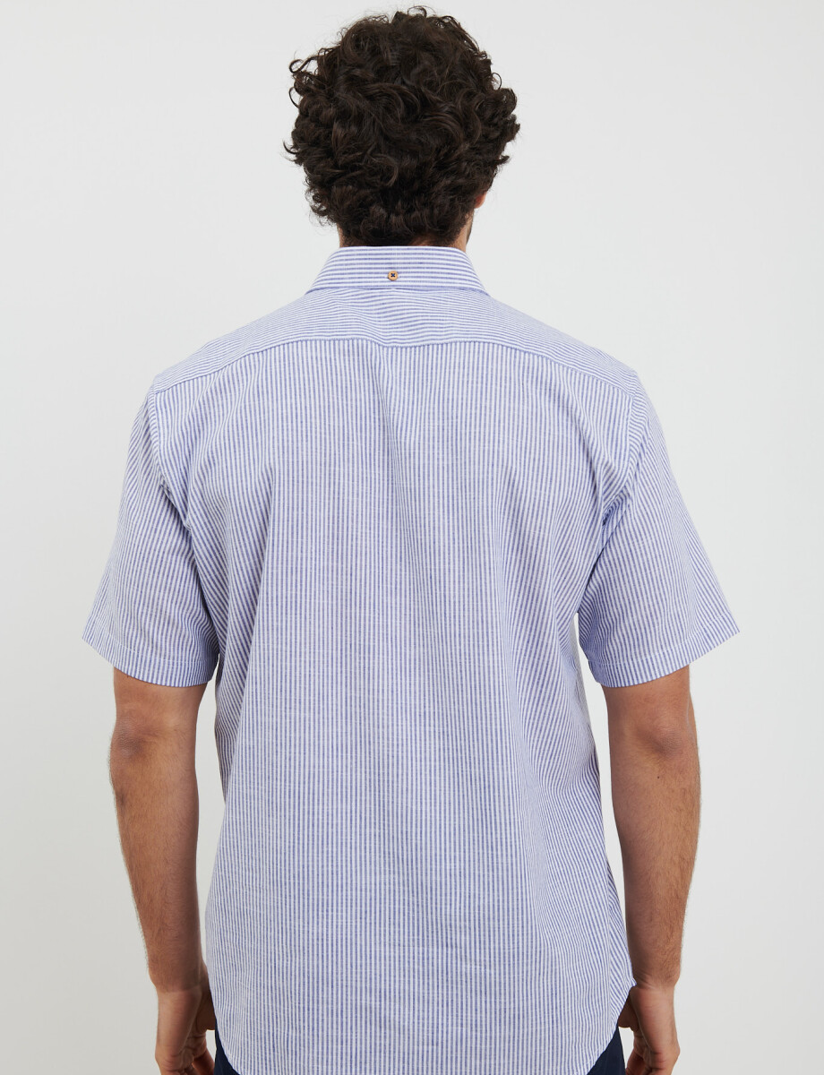 012611 CAMISA HARRINGTON LABEL Azul Melange / Blanco