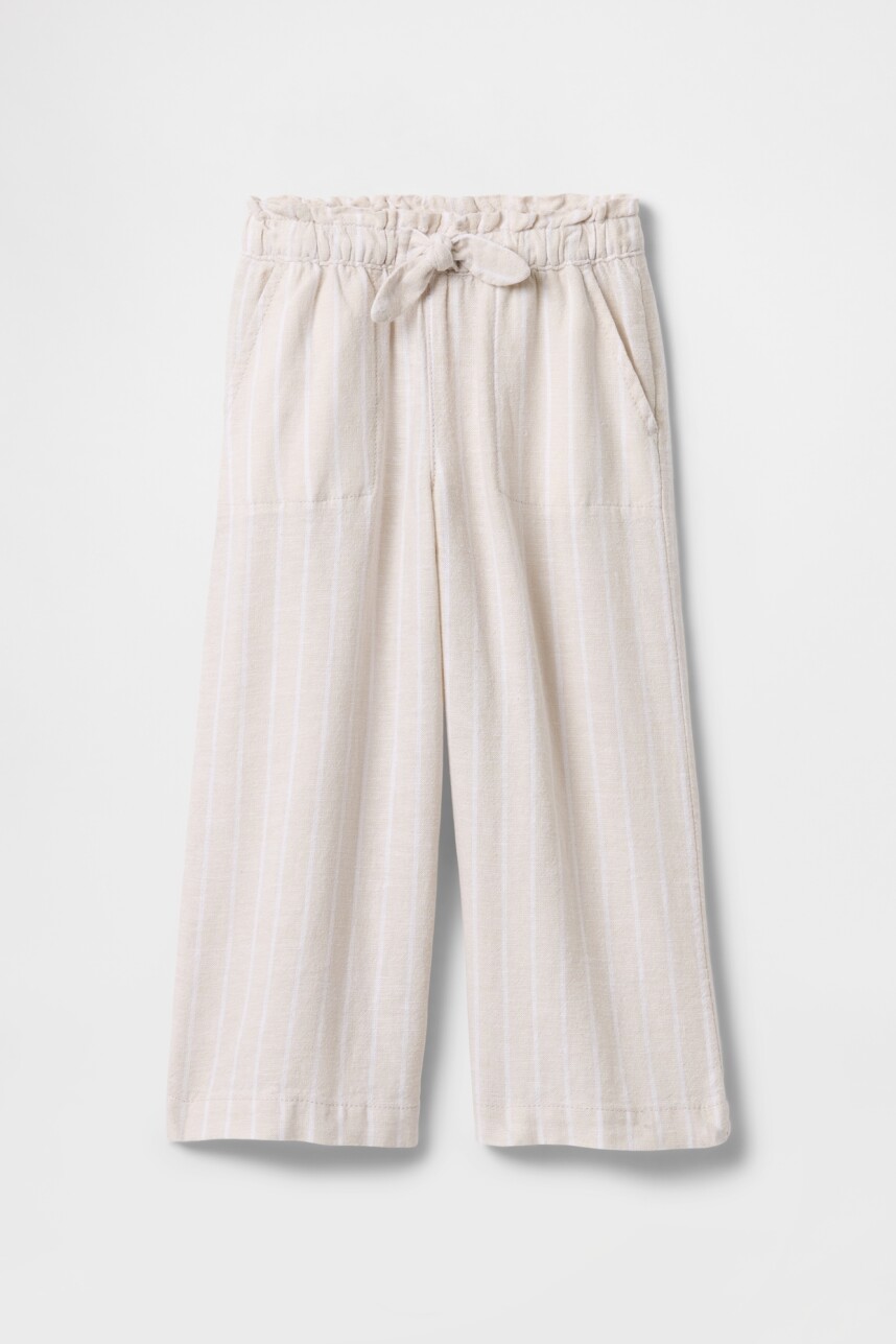 Pantalón De Lino Toddler Niña Beige Stripe