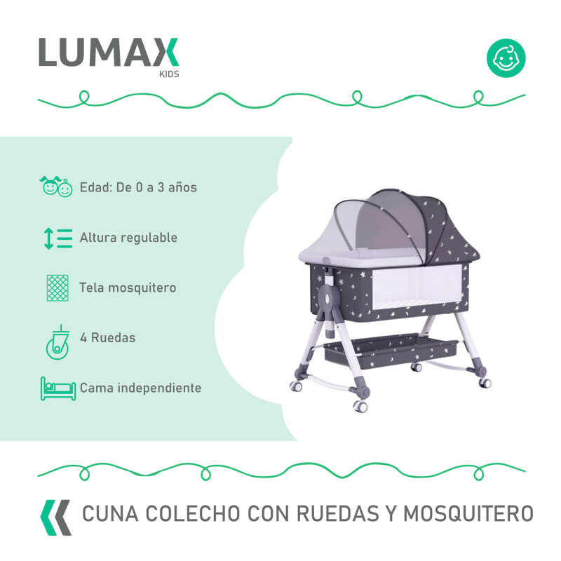 Cuna Colecho Moises con Ruedas y Mosquitero Bebe Gris oscuro
