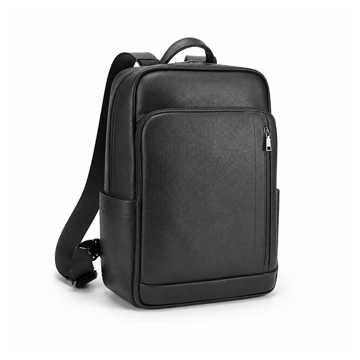 Mochila con bolsillo exterior de cuero - Negro 