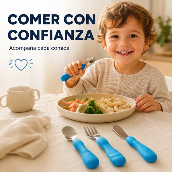 Set X3 Cubiertos Infantiles Marcus & Marcus Agarre Fácil Azul