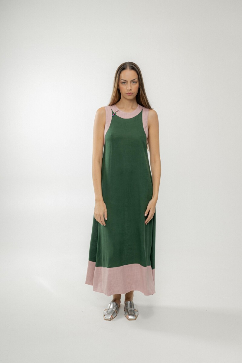 Vestido Açai long - Verde y Rosa 