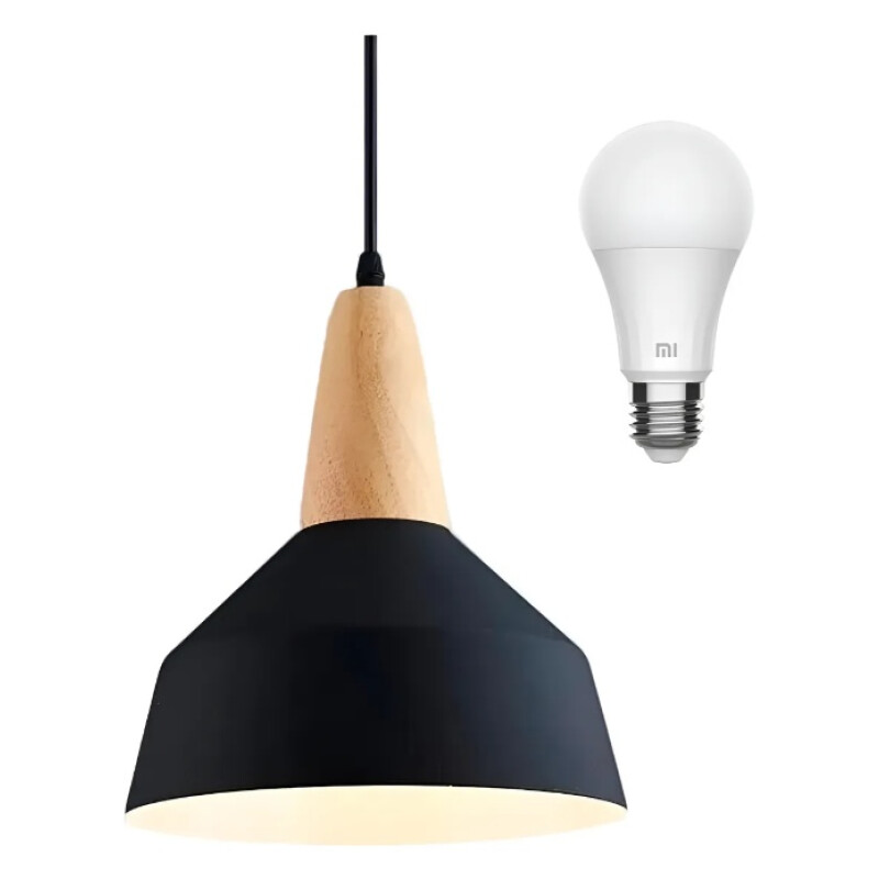 Lampara Colgante De Techo Color Y Madera Diseño Nordico Negro