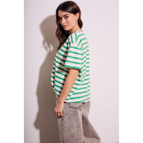 Remera Algodon Lavado Rayada Verde Verde