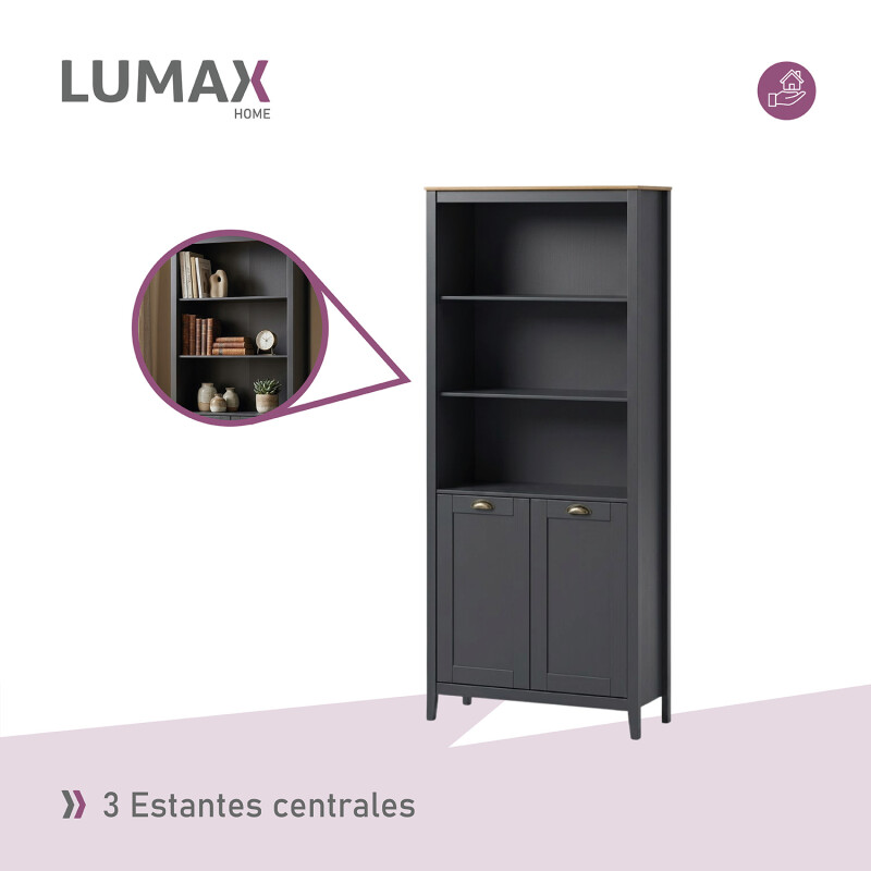 Aparador Lumax 3 Estantes 2 Puertas gris oscura roble Aparador Lumax 3 Estantes 2 Puertas gris oscura roble