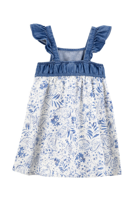 Vestido de algodón y chambray, diseño floral Sin color