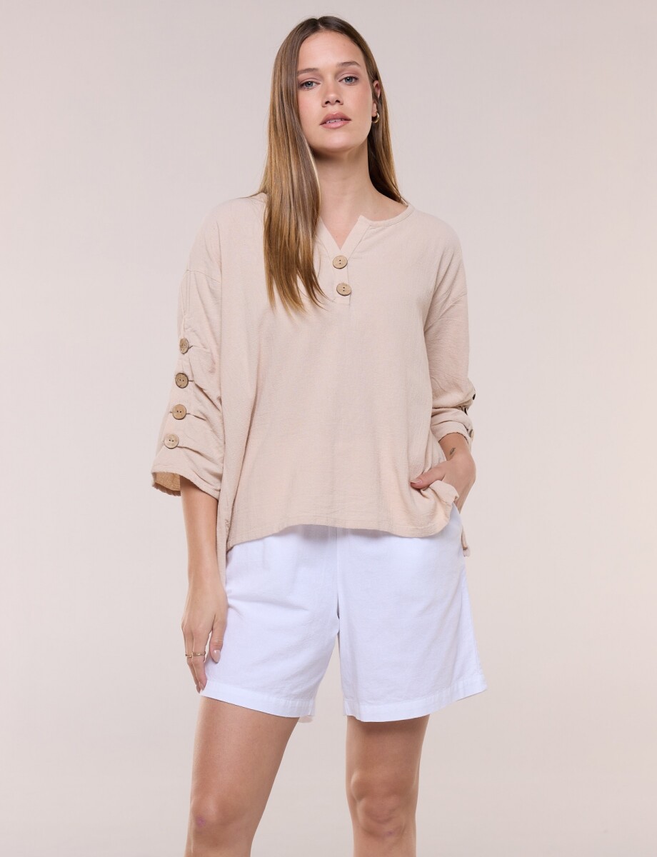 Blusa Algodón Botones - Beige 