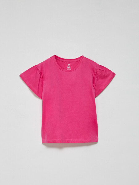 Camiseta manga corta volado Fucsia