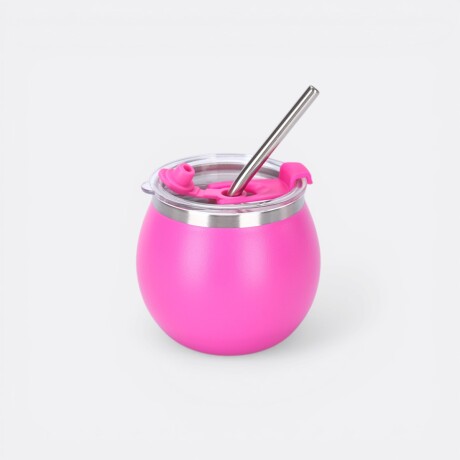 Mate Metálico Más Bombilla Diseño Liso Color Fucsia