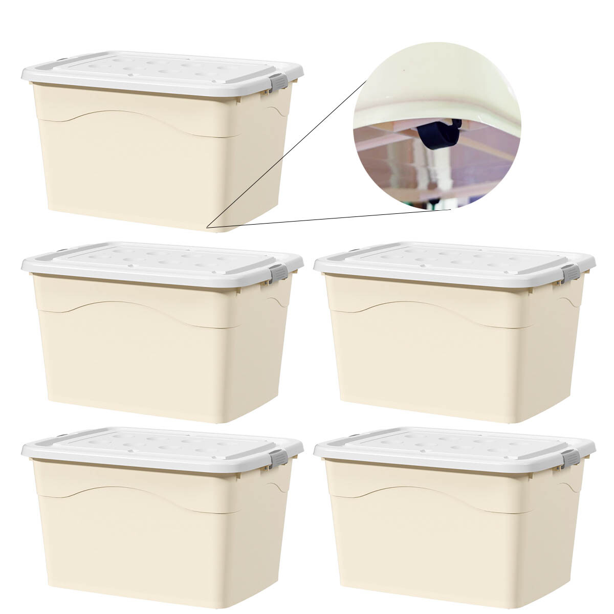 Set X5 Cajas Organizadoras Rigidas C/ Tapa 55x40x31cm - Beige 
