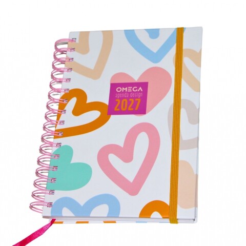 AGENDA OMEGA TAMAÑO A5 DESIGN AGE40 DIA POR PAGINA TAPA CORAZONES