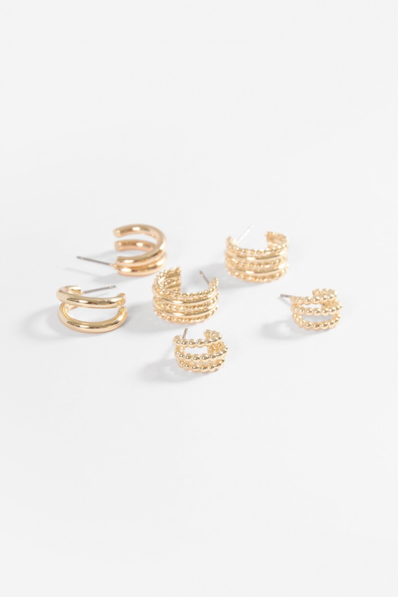 Set de 3 aros dobles dorado