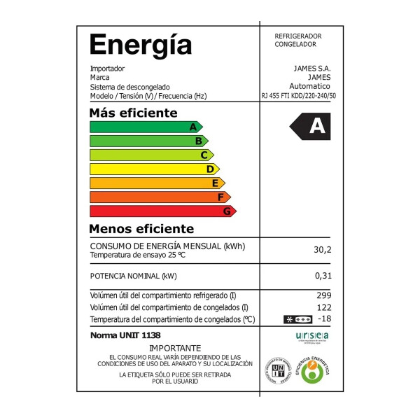 Heladera James Rj 455 Fti Kdd HELADERA JAMES RJ 455 FIT KDD 2455