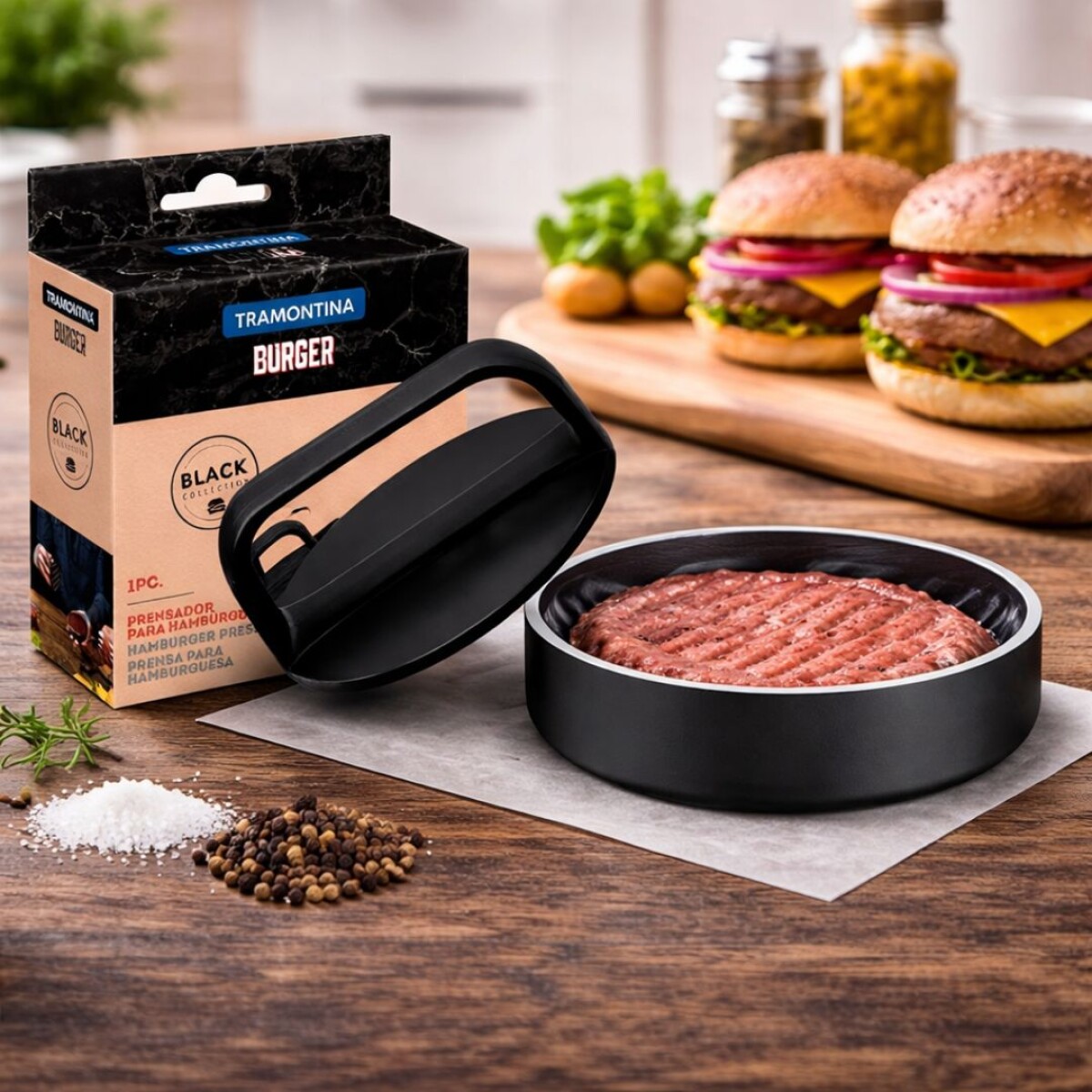 MOLDE PRENSA PARA HAMBURGUESAS TRAMONTINA BLACK BURGUER 