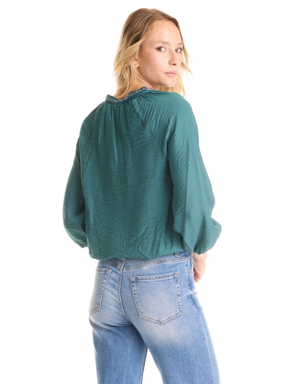Blusa Saten Mostacillas VERDE OSCURO