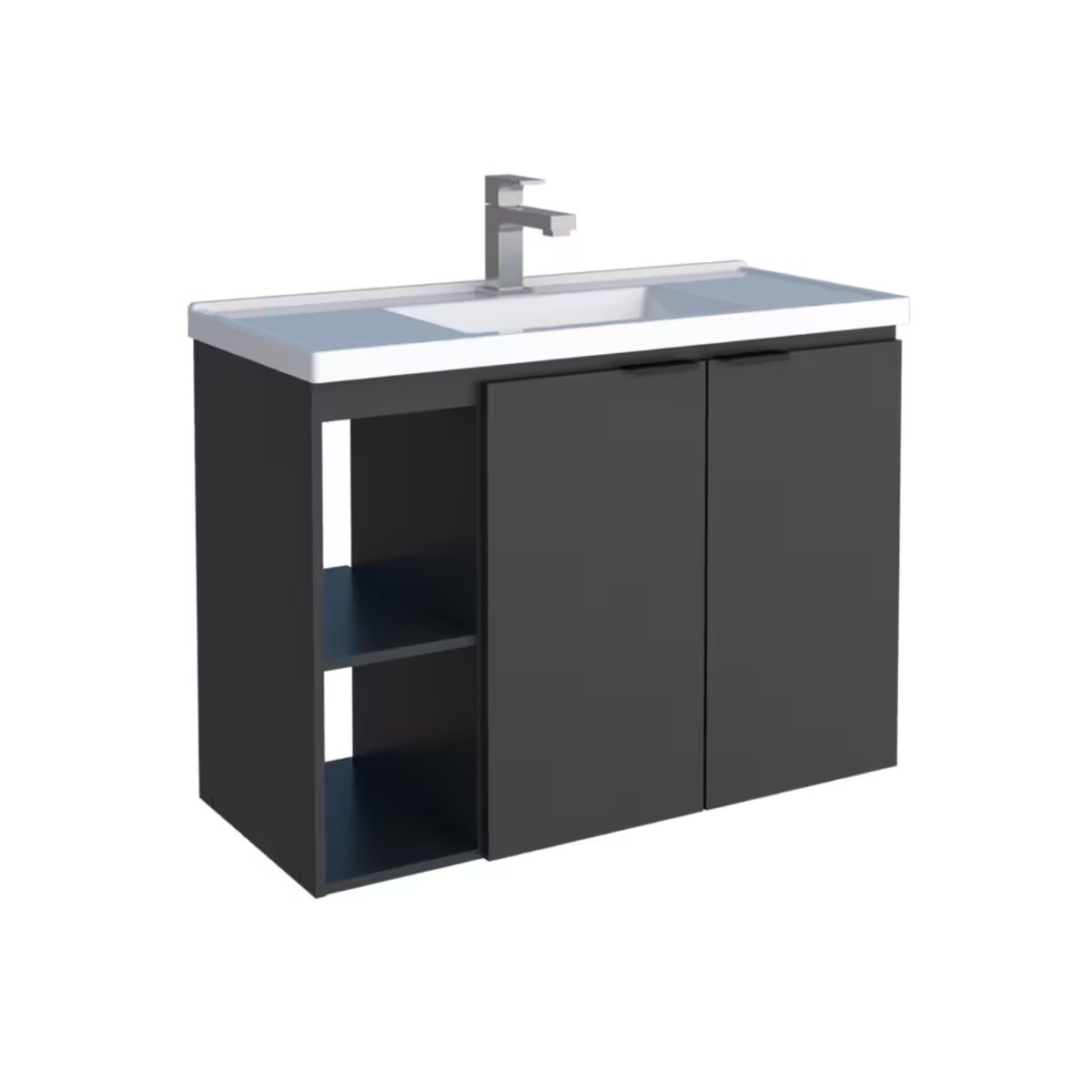 Mueble De Baño Suspendido Aster Negro 80cm Con Bacha De Resina 