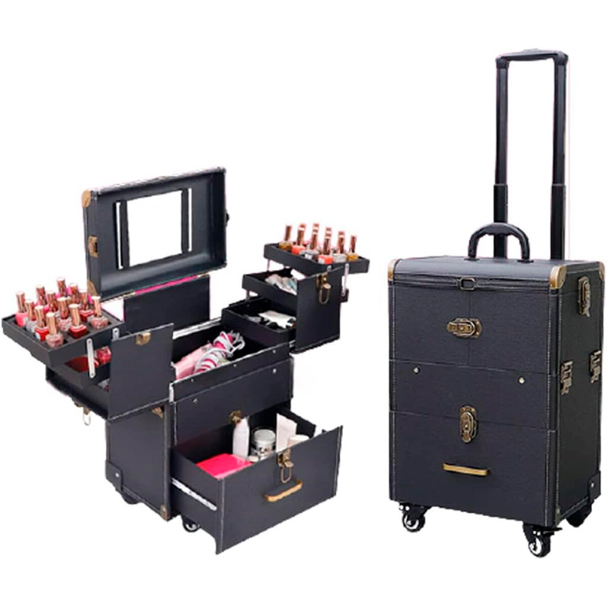 Maletín Cosméticos Cantilever Cajón Espejo con Ruedas 903-11 - NEGRO 