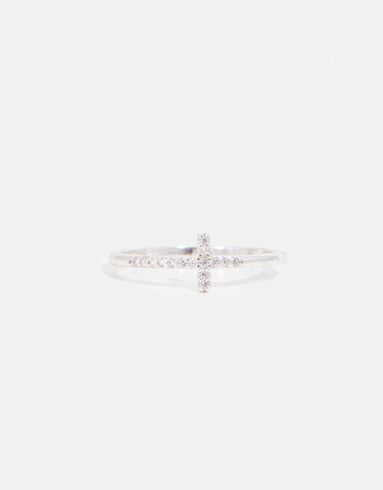 Anillos Chicos Strass Anillo Con Cruz - Plateado