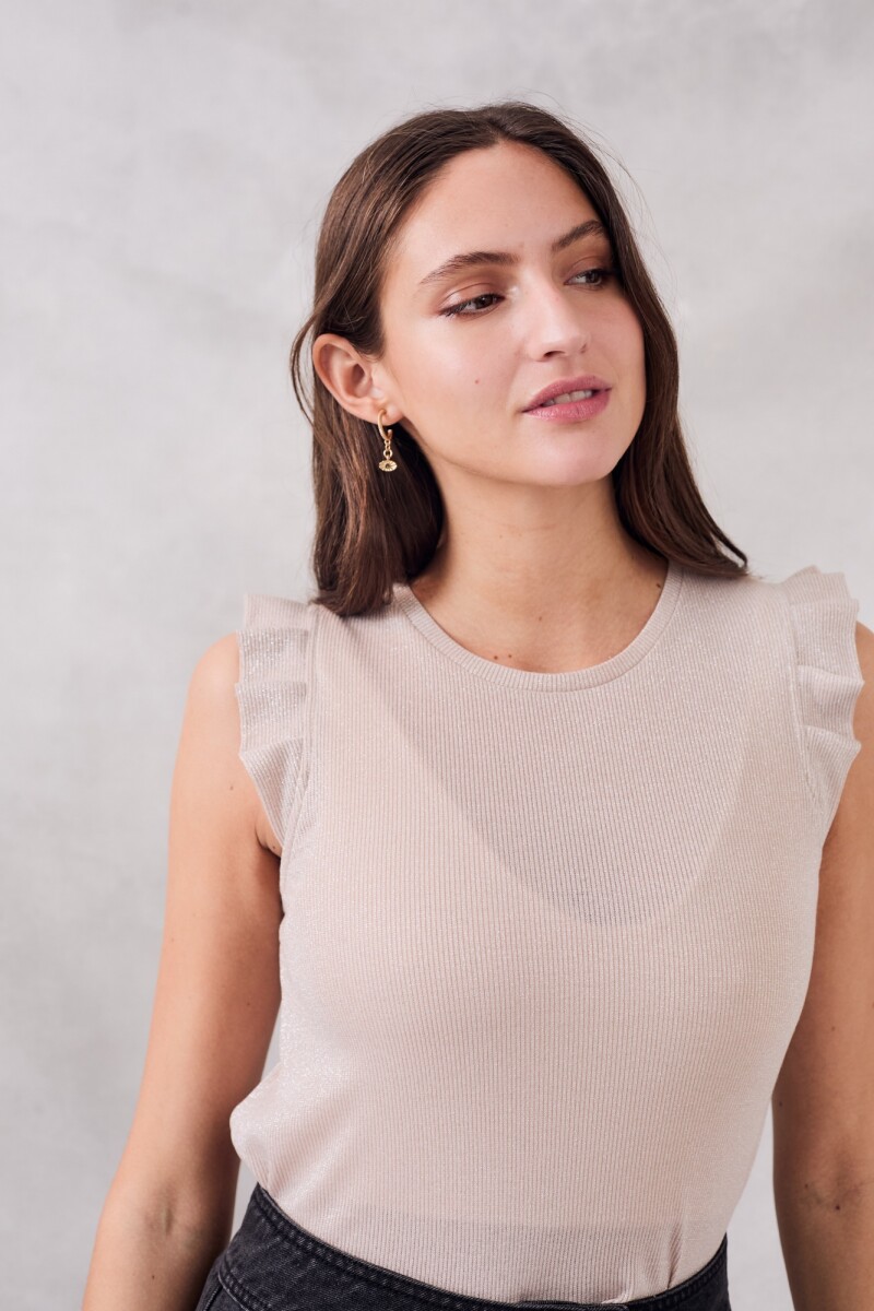 Musculosa Manga Tablitas Lurex Crudo