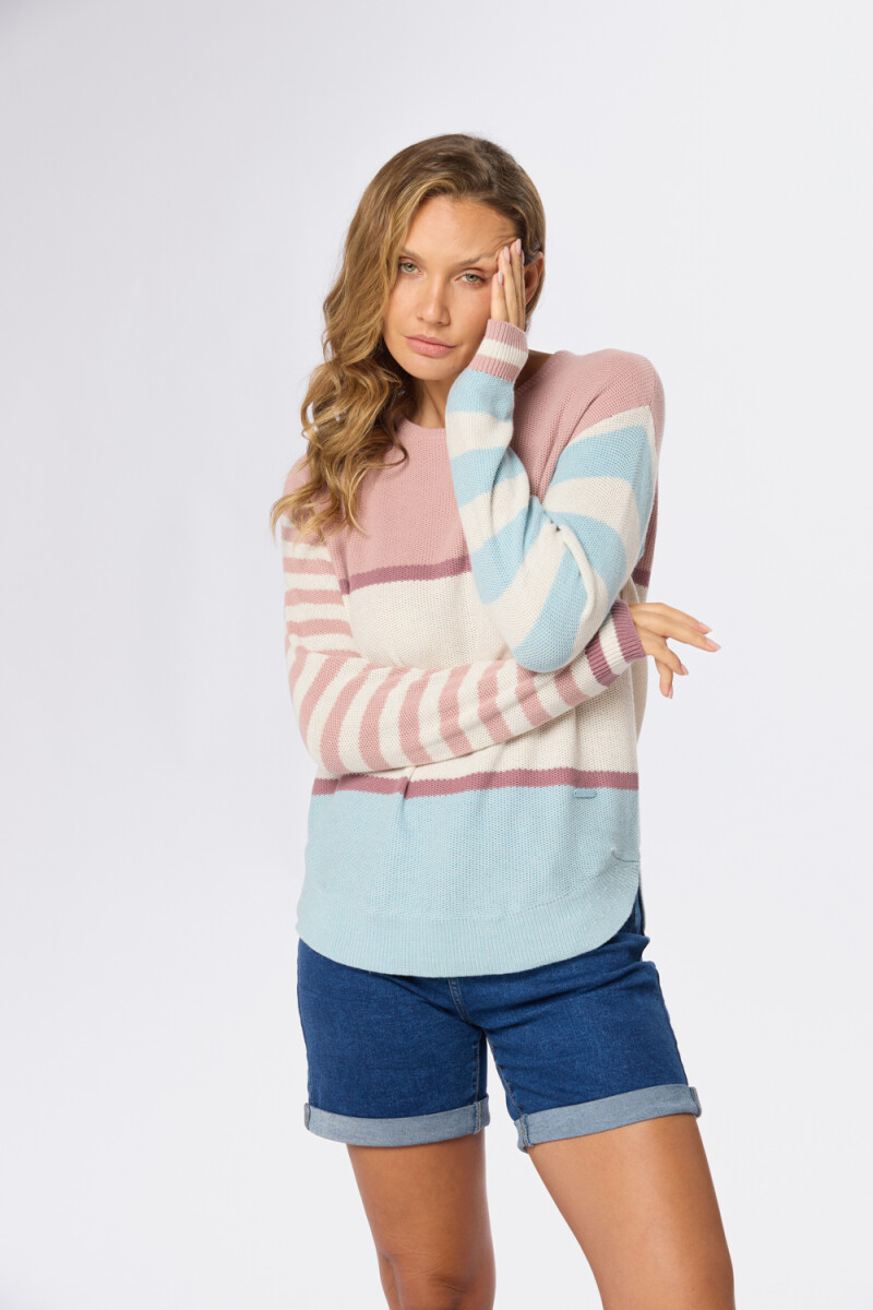 BUZO TEJIDO RAYADO - Rosado 
