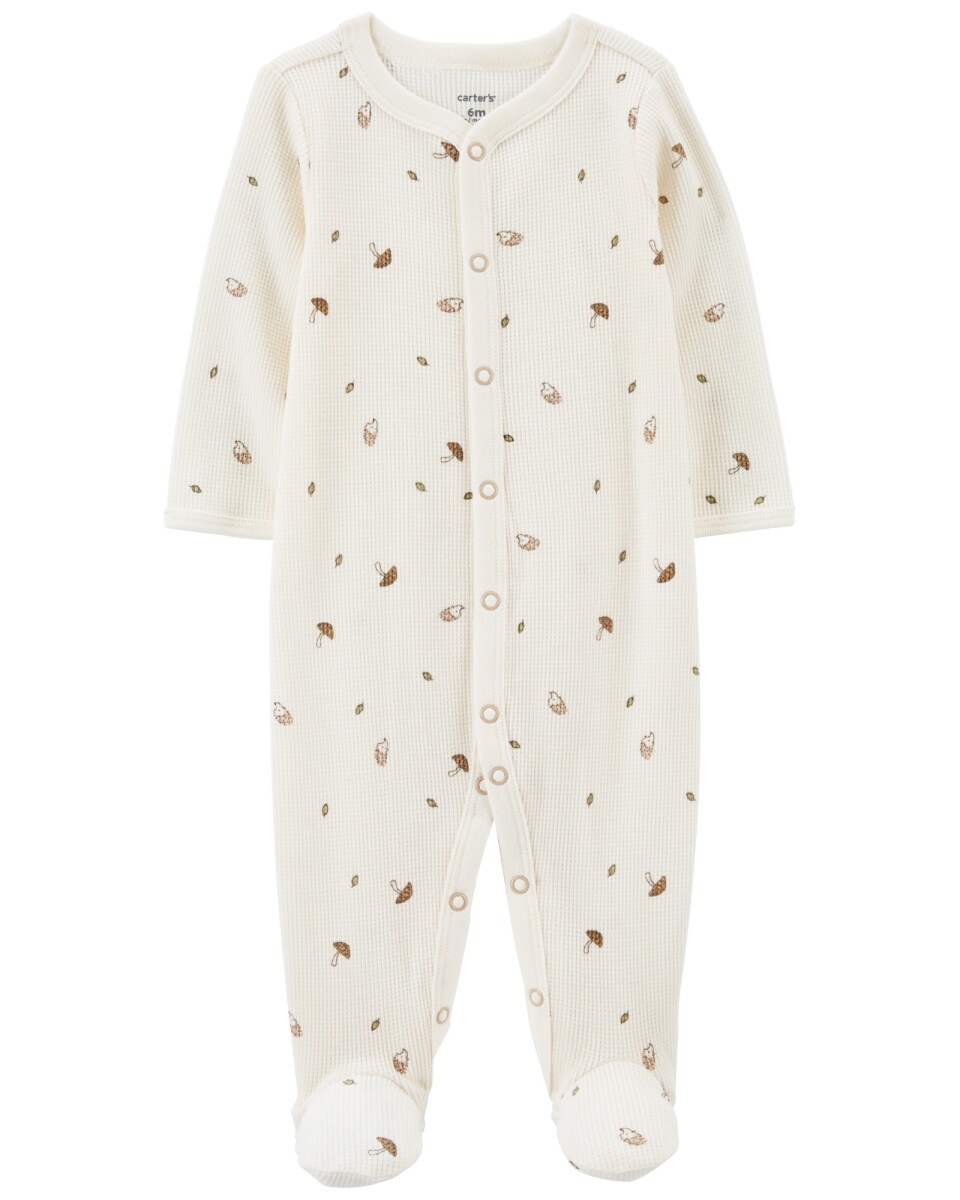Pijama una pieza de algodón térmico, con pie, diseño setas 