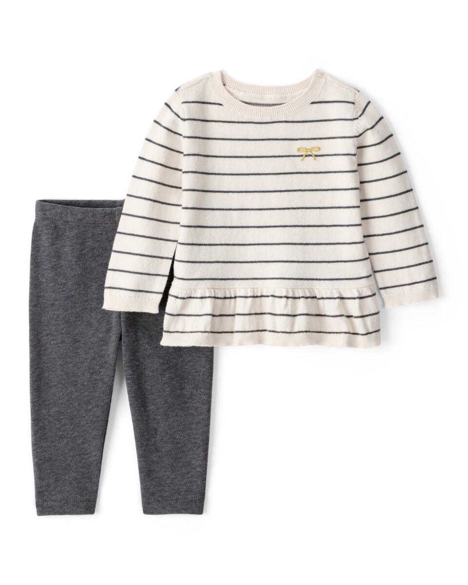 Set dos piezas de algodón, pantalón y remera a rayas 