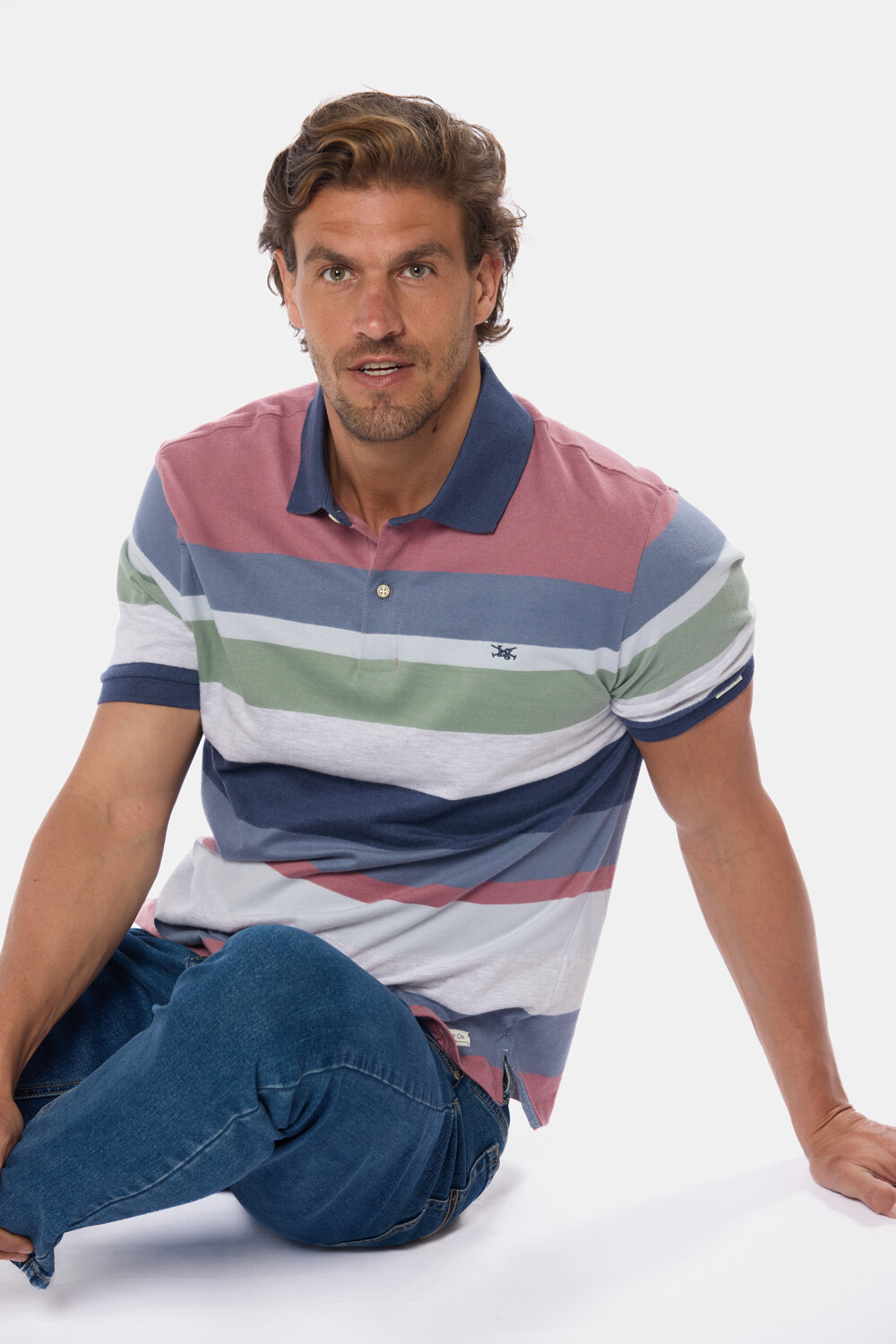 REMERA POLO JERSEY RAYADA Rosado