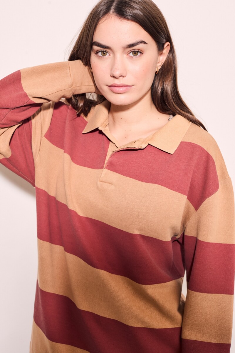 Sweater Polo Rayas Camel