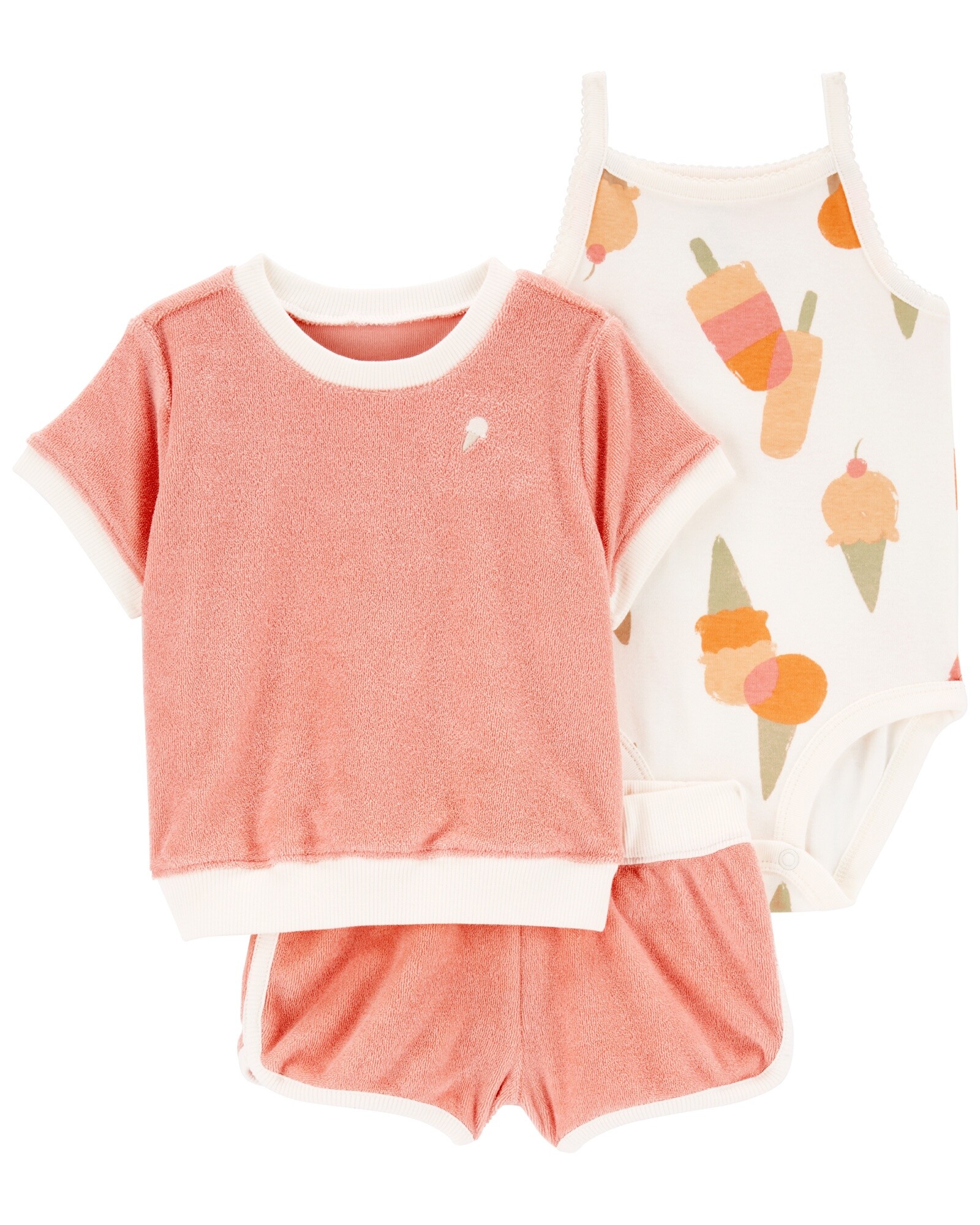 Set tres piezas, short y buzo de rizo más body de algodón, diseño helado Sin color