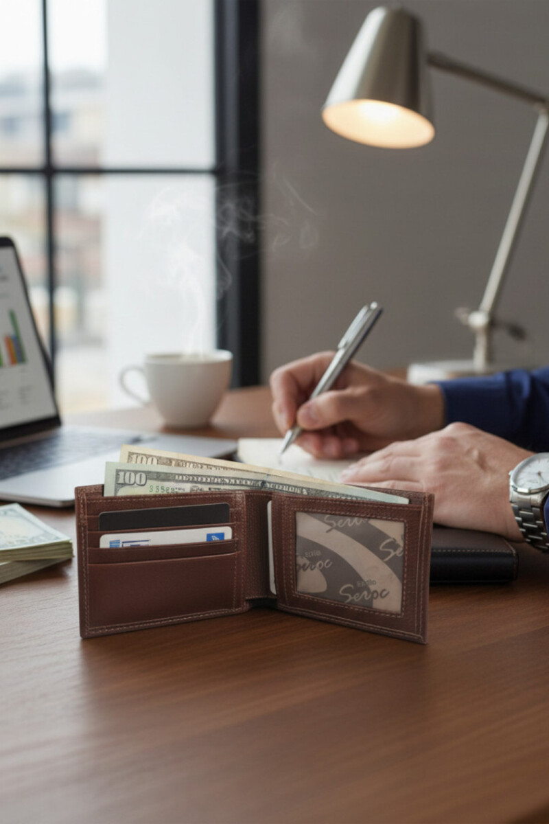 Billetera - Cuero Genuino con Tarjetero Extraíble Marrón