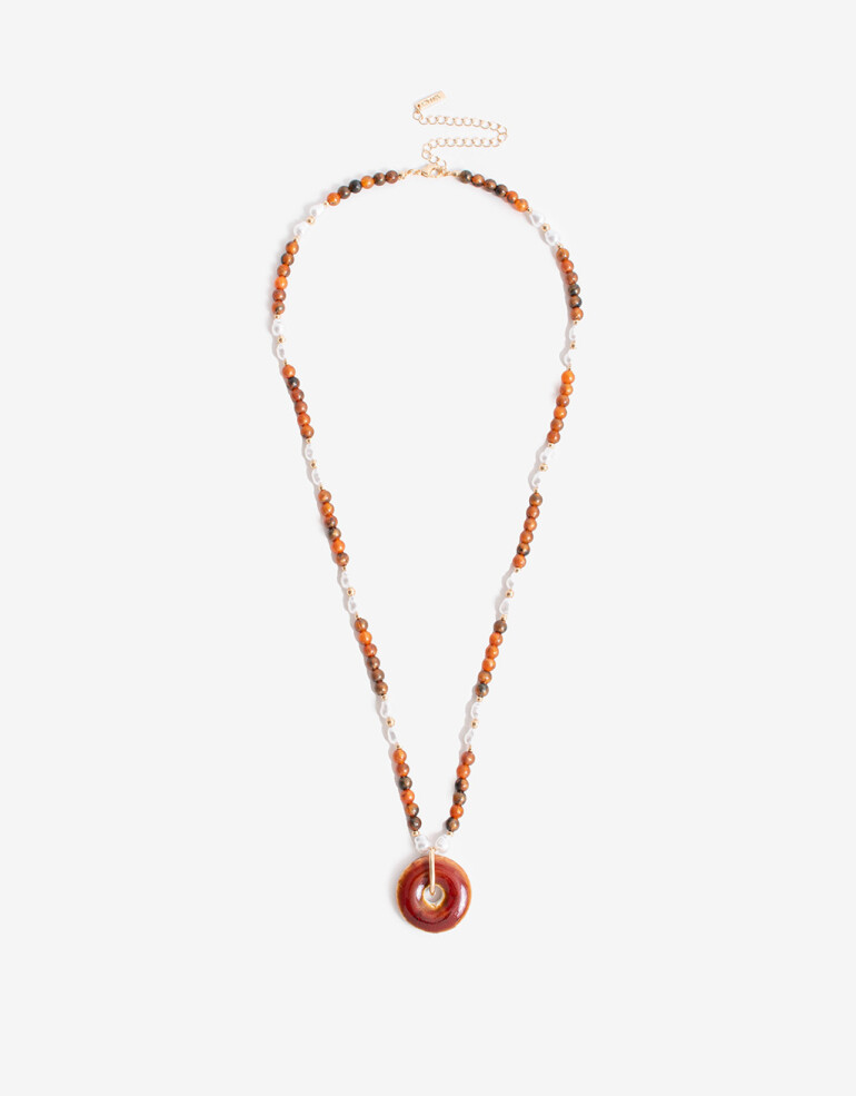 Collares Largos Color Collar Largo Dije Cerámica - Marron Medio