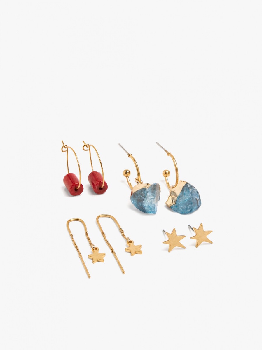 Set De Pendientes Con Piedras Asimétricos - multicolor 