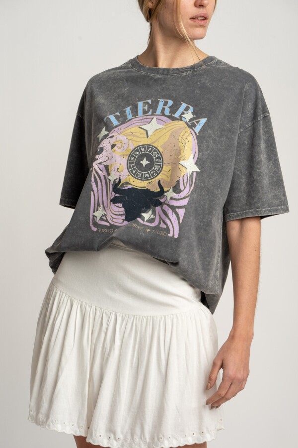 Remera Algodon Lavado Print Gris