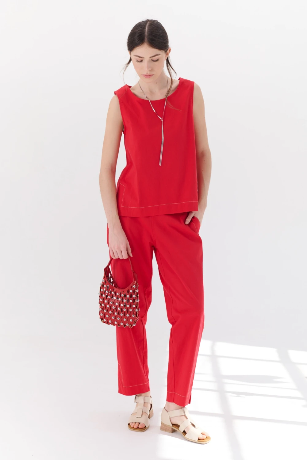 PANTALON LINO STRECH rojo 2