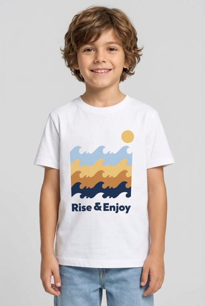 Remera m/c estampada Rise & Enjoy - Blanco 