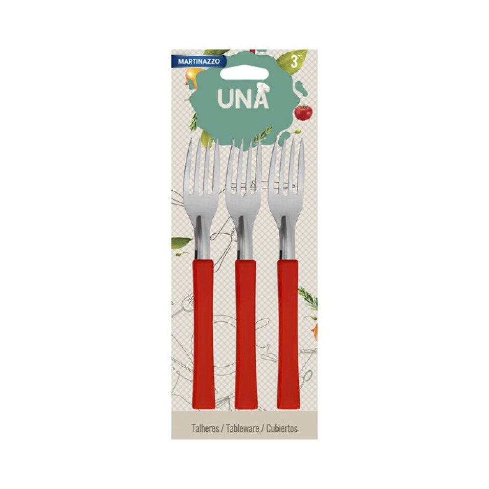 UNA Set 3 Tenedores M.Plastico Rojo 83310/8 UNA Set 3 Tenedores M.Plastico Rojo 83310/8