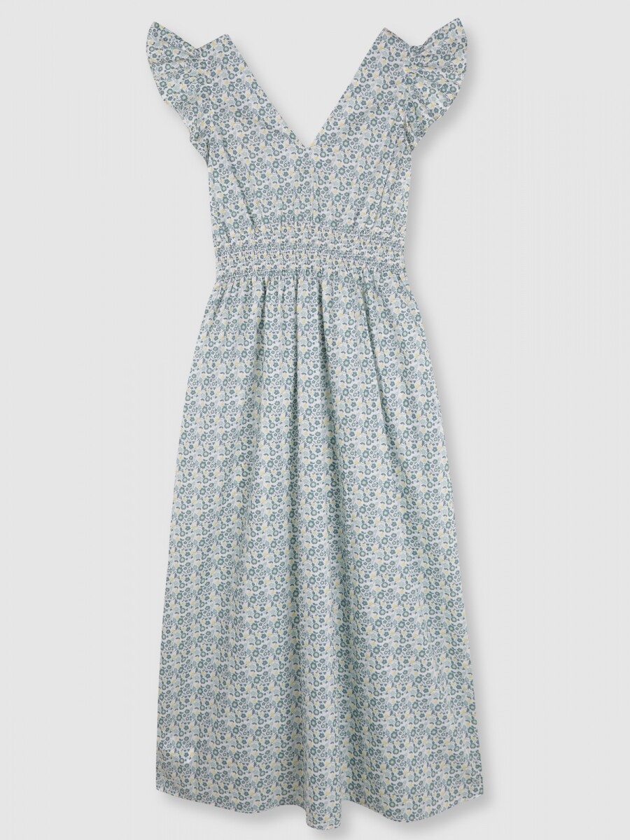 Vestido Estampado Flores Gris