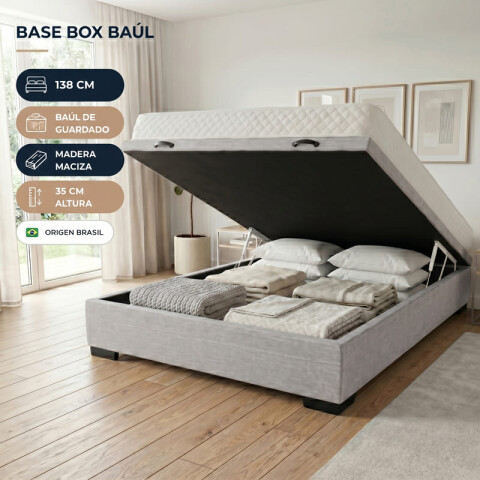 Base para Sommier Colchón Baul 2 Plazas - 138 x 188 x 35 cm - Estructura Madera Maciza - Gris Base para Sommier Colchón Baul 2 Plazas - 138 x 188 x 35 cm - Estructura Madera Maciza - Gris