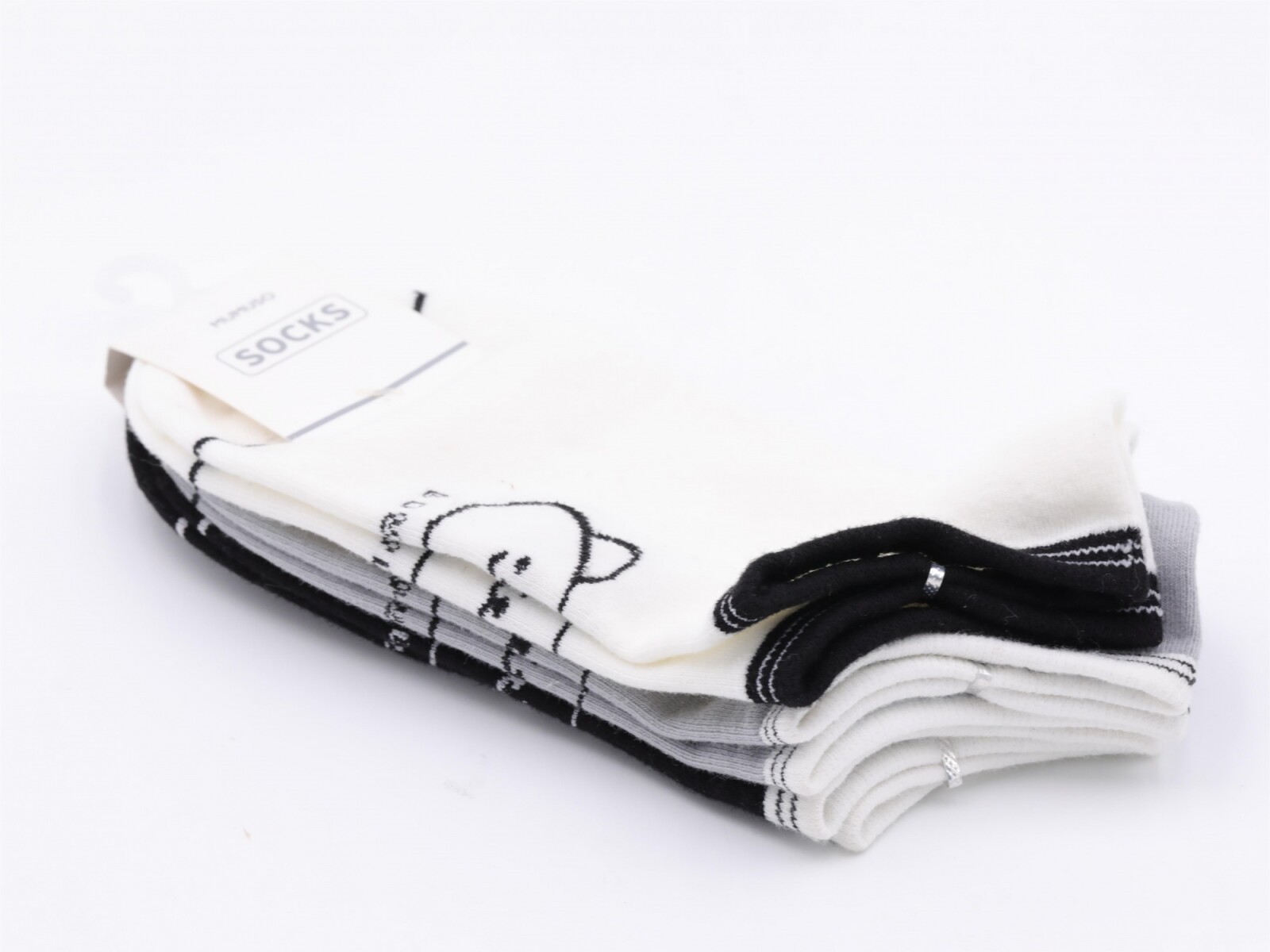 MEDIAS CORTAS PARA MUJER CON DISEÑO DE OSITO (3 PARES / BLANCO GRIS Y NEGRO) 