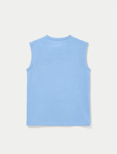 CAMISETA SIN MANGAS DE TEJIDO DE PUNTO CON ESTAMPADO CELESTE