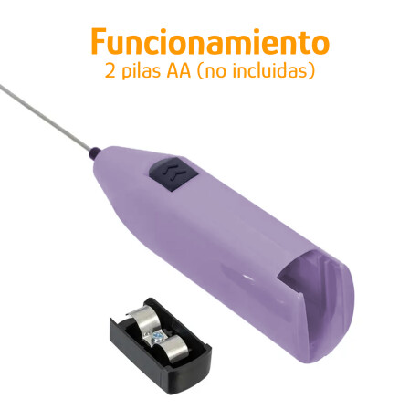Batidor Espumador Multiuso Portátil Pilas AA Acero Inox Lila