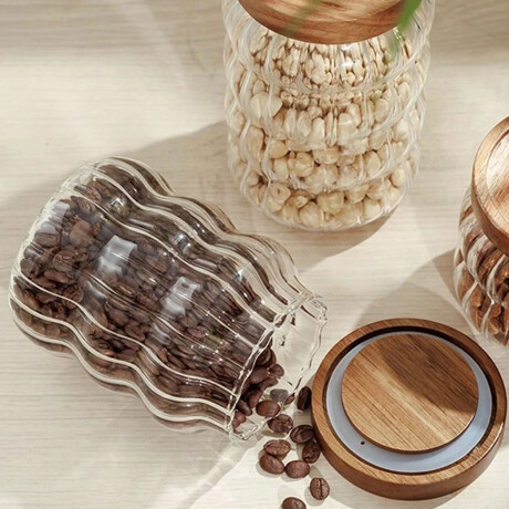 Frasco Recipiente Tarro Waves en Vidrio y Tapa Madera 680Gr Transparente