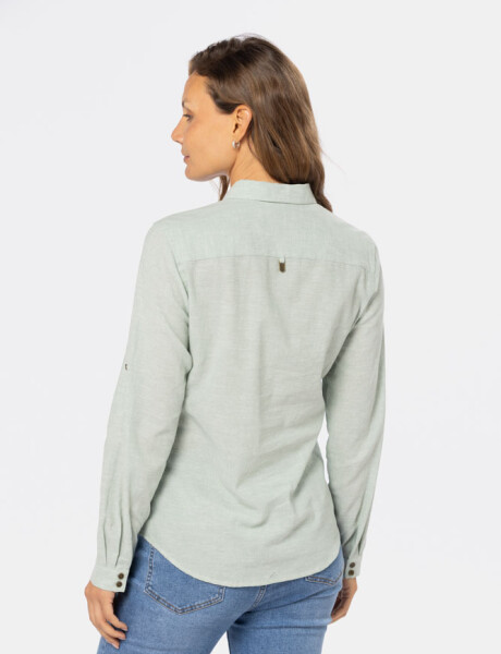 CAMISA DE LINO MEDIO BOTÓN Verde