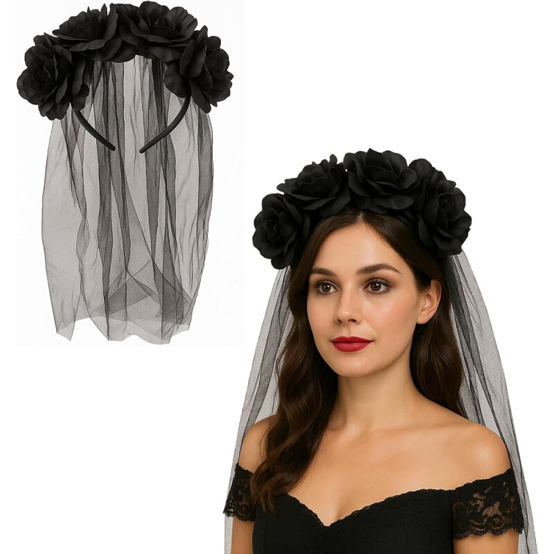 Vincha con Tul y Rosas Negras Vincha con Tul y Rosas Negras