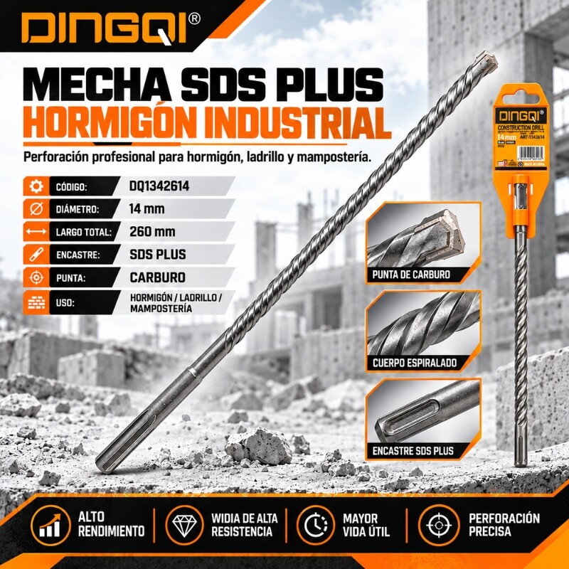 DINGQI MECHA SDS PLUS HORMIGON INDUSTRIAL 14x260MM Dingqi Mecha Sds Plus Hormigon Industrial 14x260mm