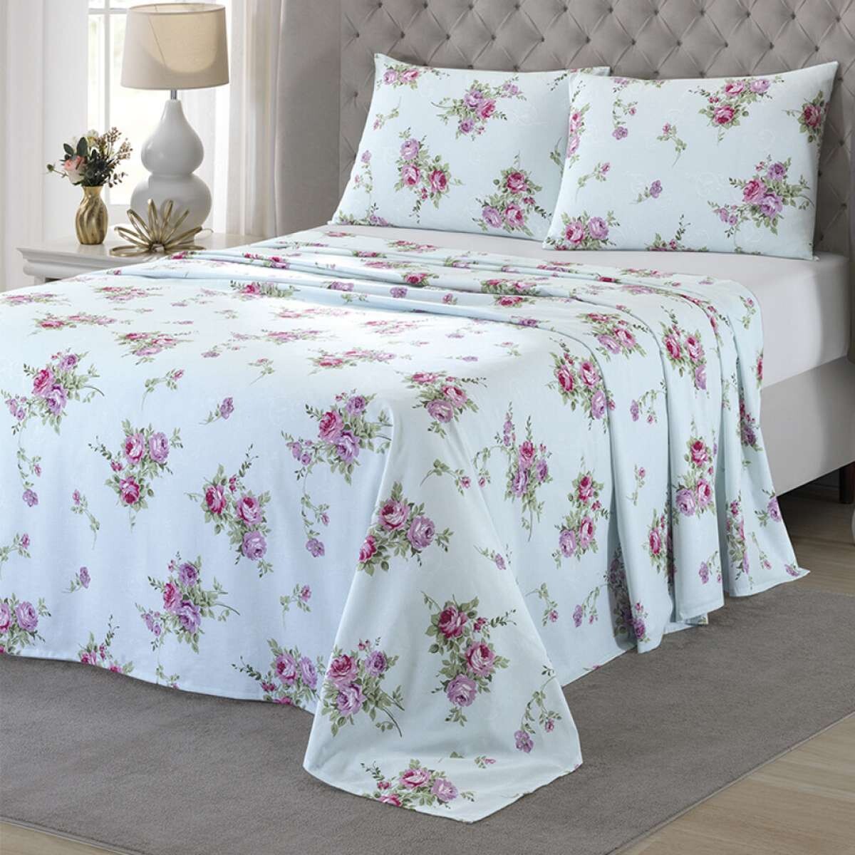 Juego Sábanas 2 Plazas Dohler 150 Hilos 100% Algodón - Menta 