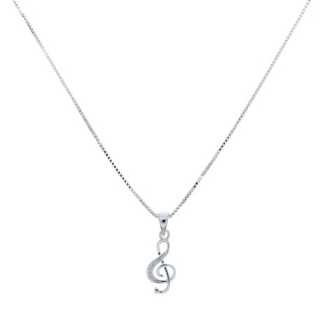 Conjunto de cadena y dije de plata 925 y circonia, CLAVE DE SOL. Conjunto de cadena y dije de plata 925 y circonia, CLAVE DE SOL.